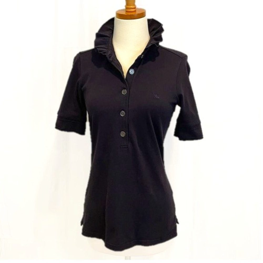 Burberry ruffle collar polo - Black knit five button - Size M
